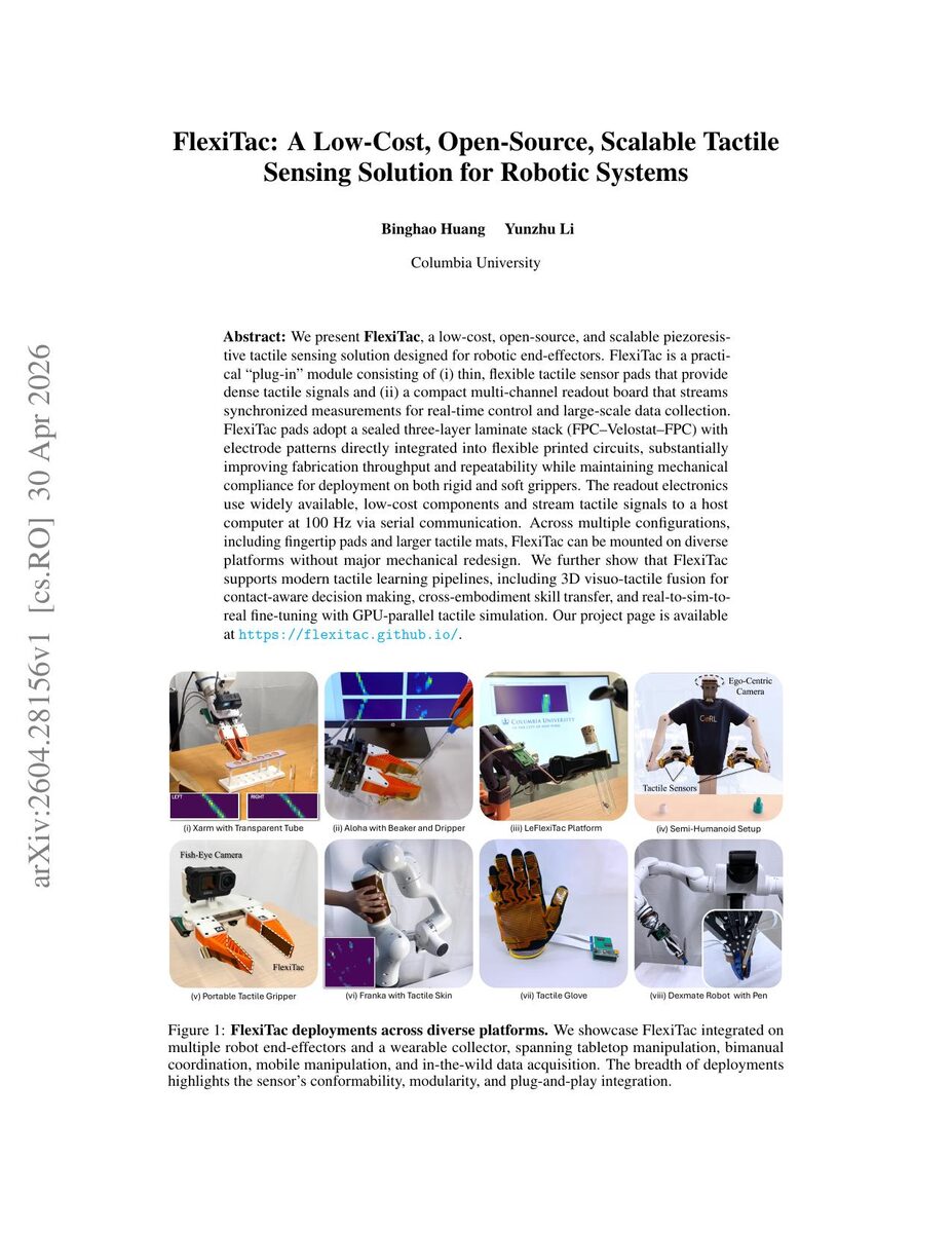 First page of the FlexiTac: An Open-Source, Scalable Tactile Solution for Robotic Systems paper