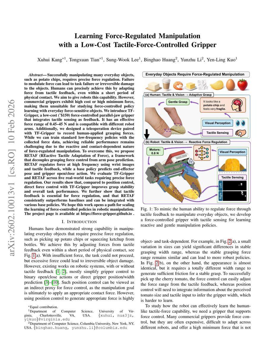 First page of the Learning Force-Regulated Manipulation with a Low-Cost Tactile-Force-Controlled Gripper paper