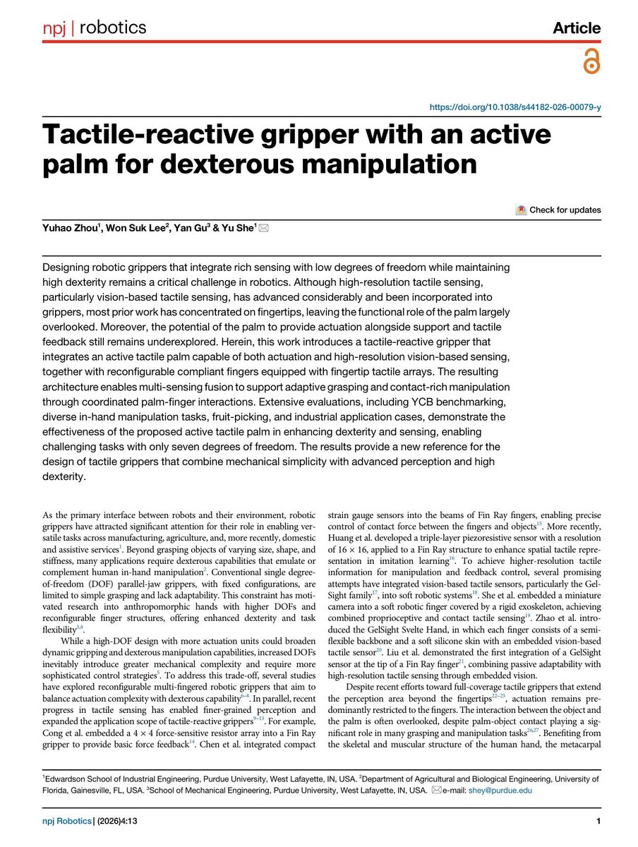 First page of the Tactile-Reactive Gripper with an Active Palm for Dexterous Manipulation paper