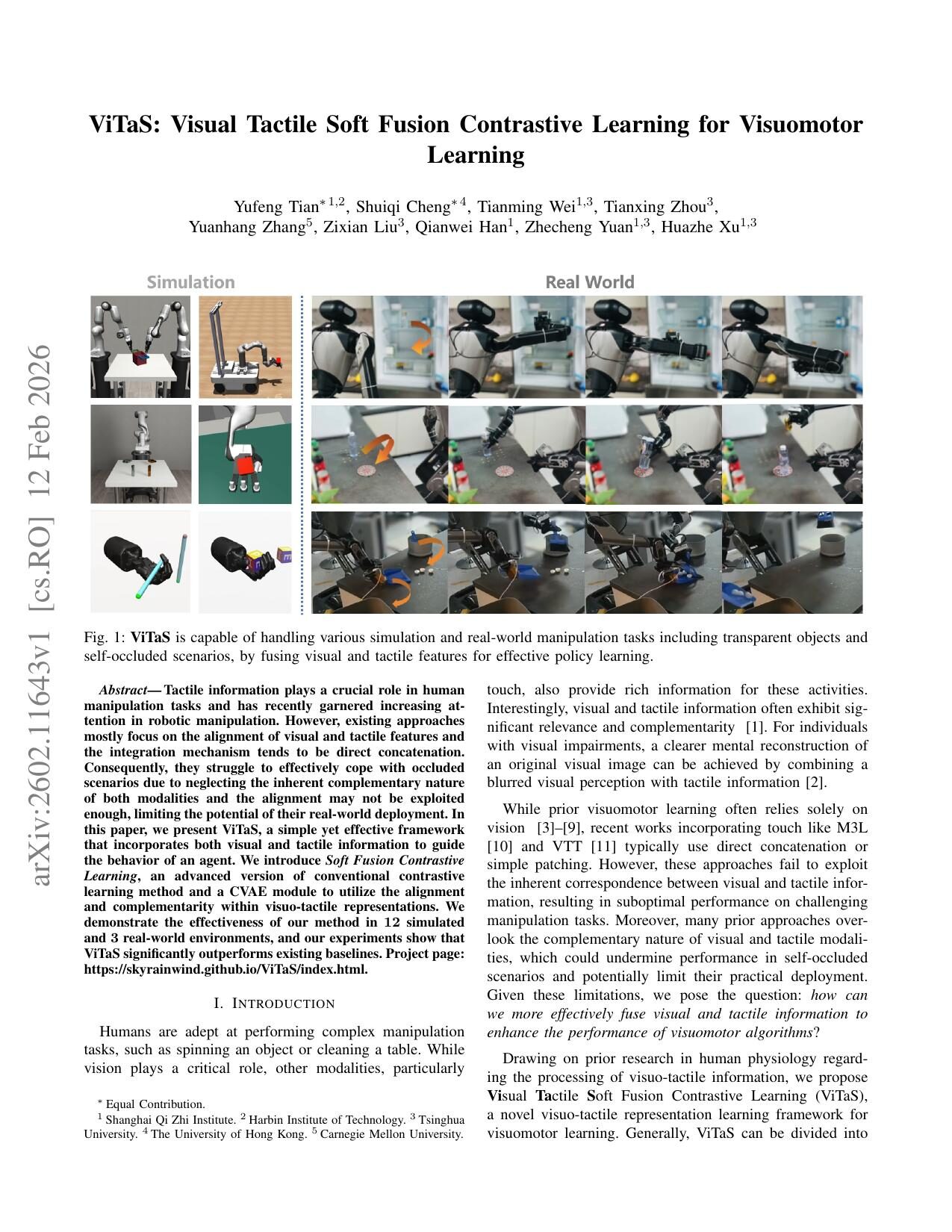 First page of the ViTaS: Visual Tactile Soft Fusion Contrastive Learning for Visuomotor Learning paper