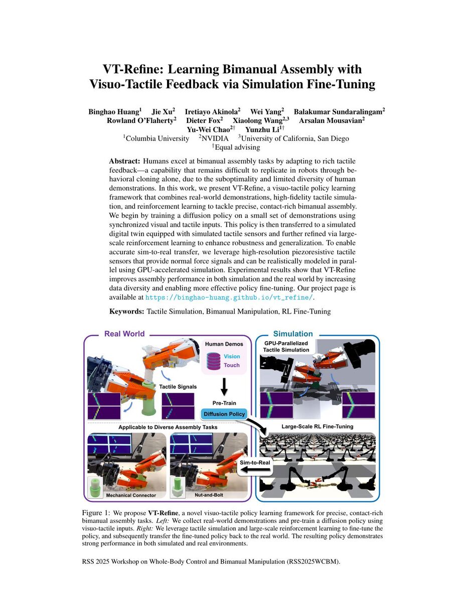 First page of the VT-Refine: Learning Bimanual Assembly with Visuo-Tactile Feedback via Simulation Fine-Tuning paper