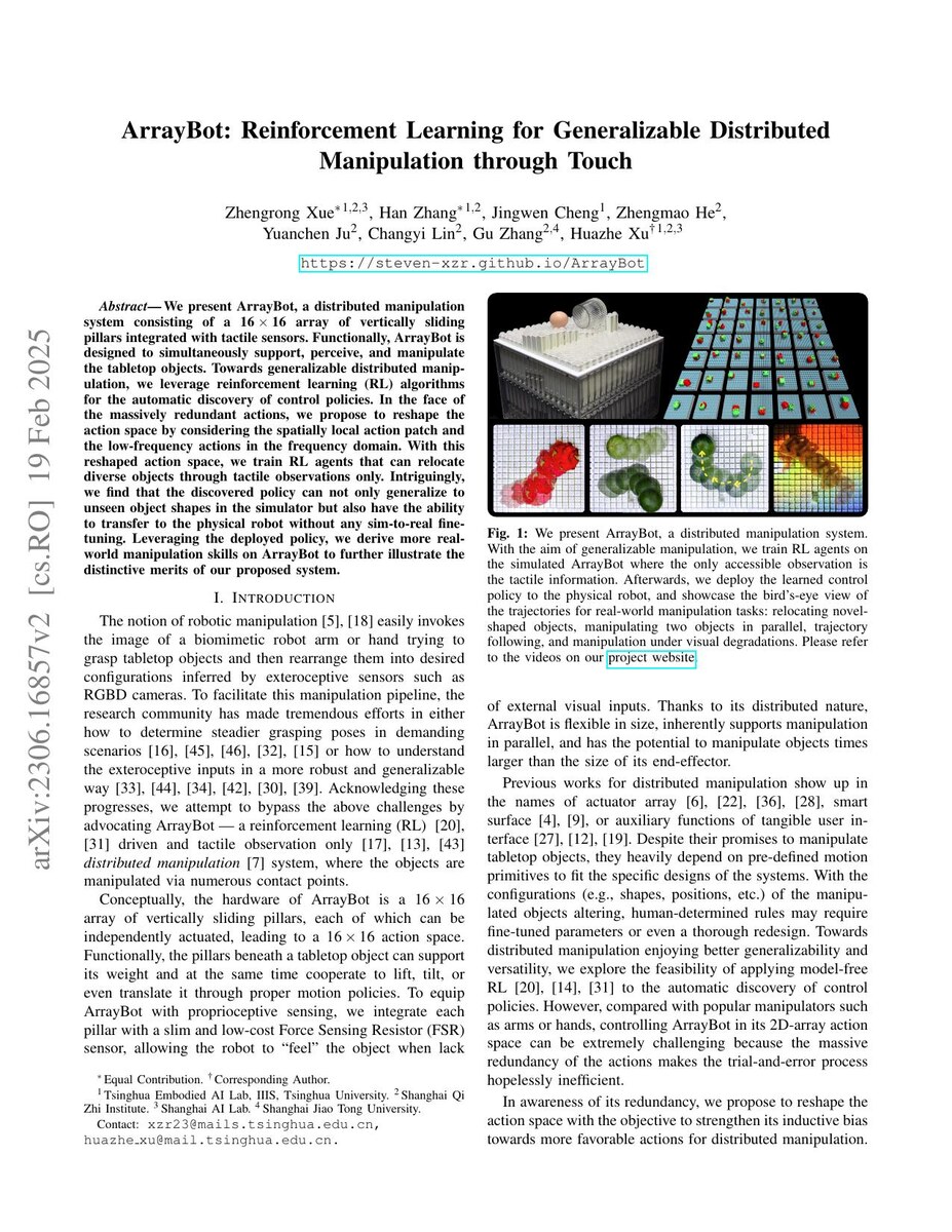 First page of the ArrayBot: Reinforcement Learning for Generalizable Distributed Manipulation through Touch paper
