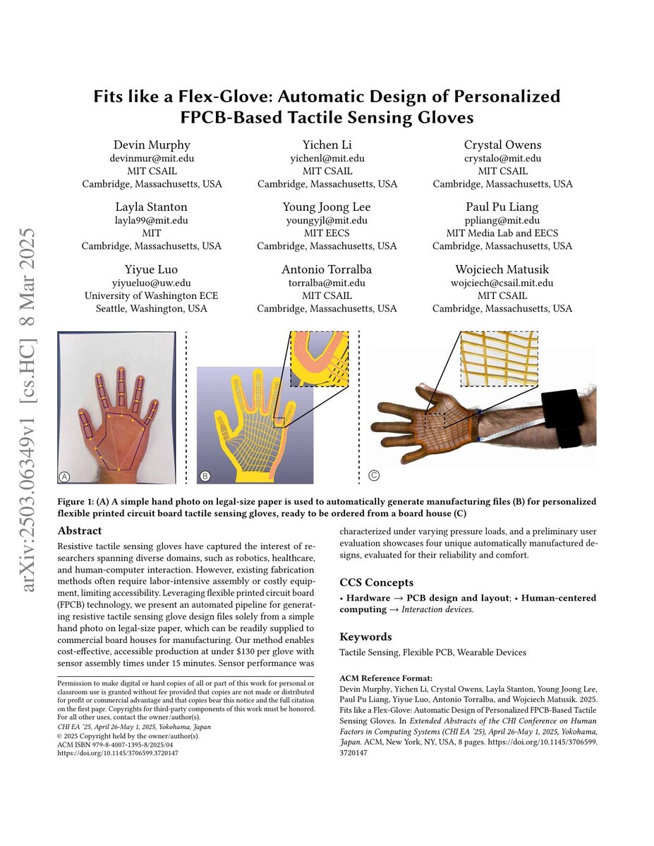 First page of the Fits Like a Flex-Glove: Automatic Design of Personalized FPCB-Based Tactile Sensing Gloves paper
