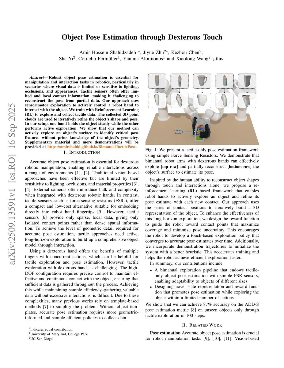 First page of the Object Pose Estimation through Dexterous Touch paper