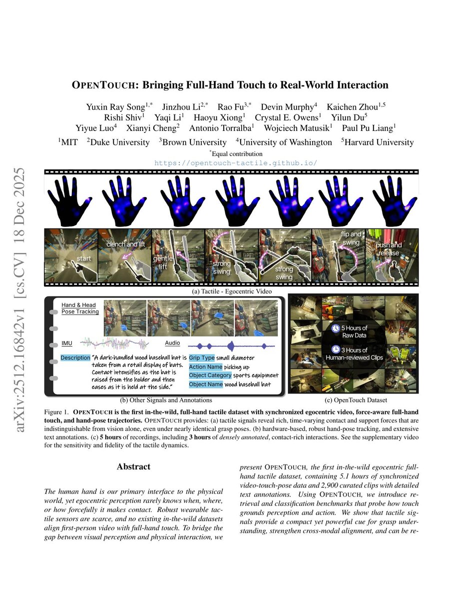 First page of the OPENTOUCH: Bringing Full-Hand Touch to Real-World Interaction paper