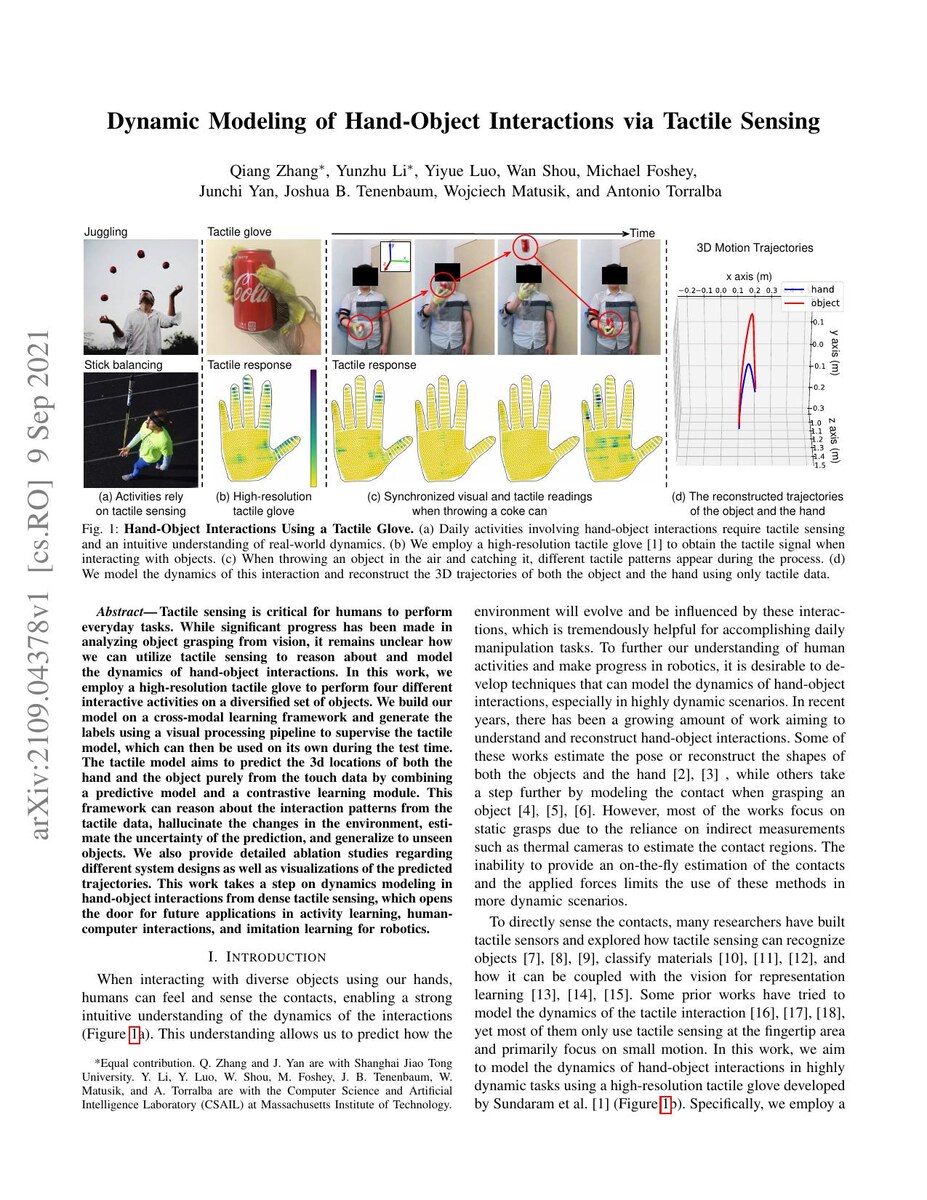 First page of the Dynamic Modeling of Hand-Object Interactions via Tactile Sensing paper