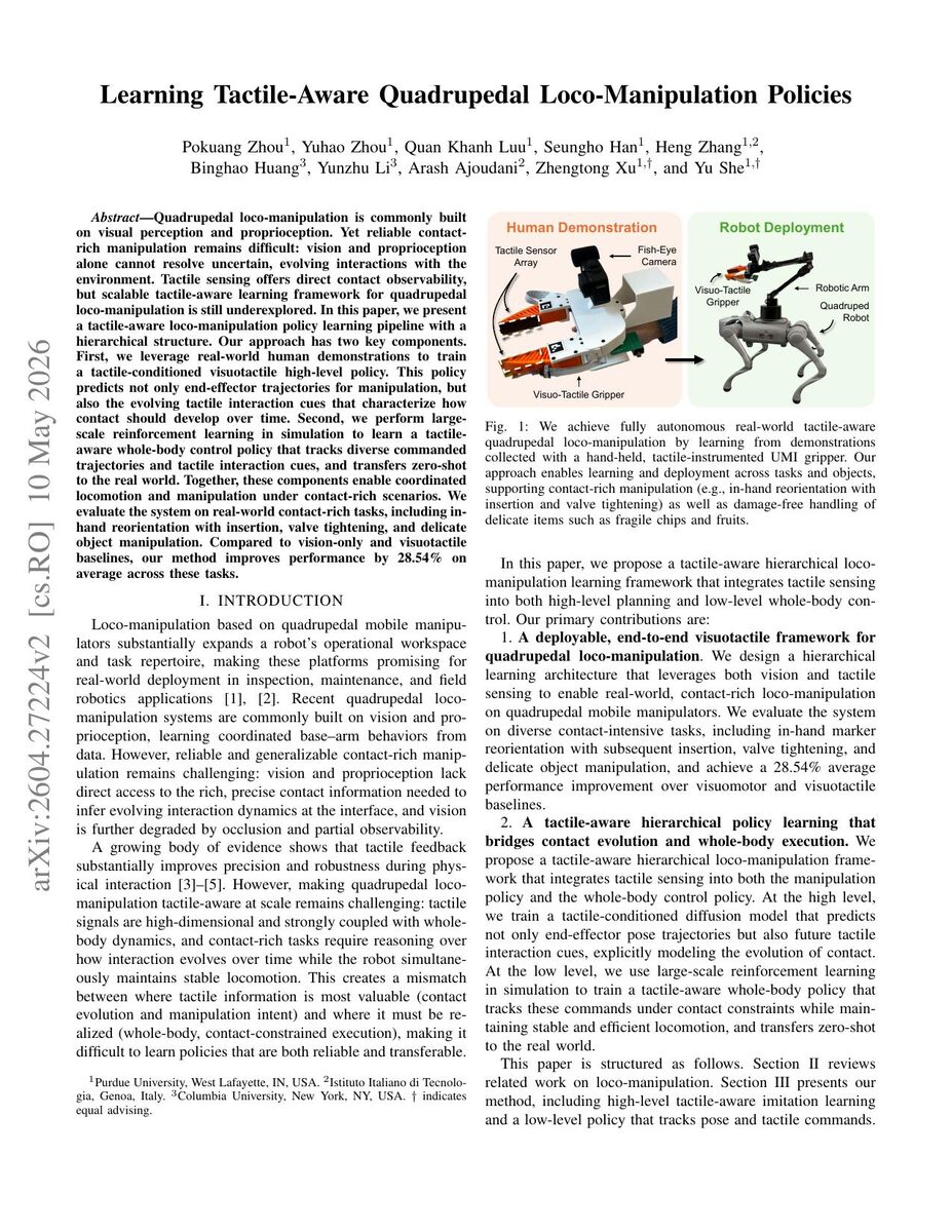 First page of the Learning Tactile-Aware Quadrupedal Loco-Manipulation Policies paper